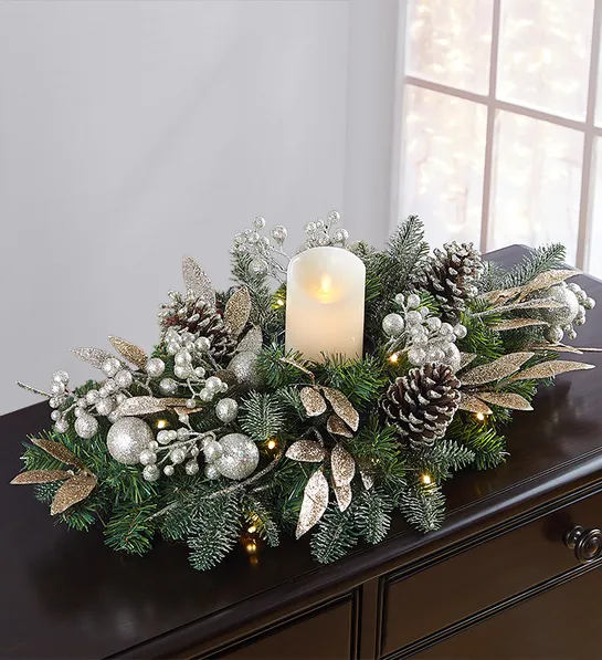 Faux Pine LED Centerpiece with Timer - Decor Steals